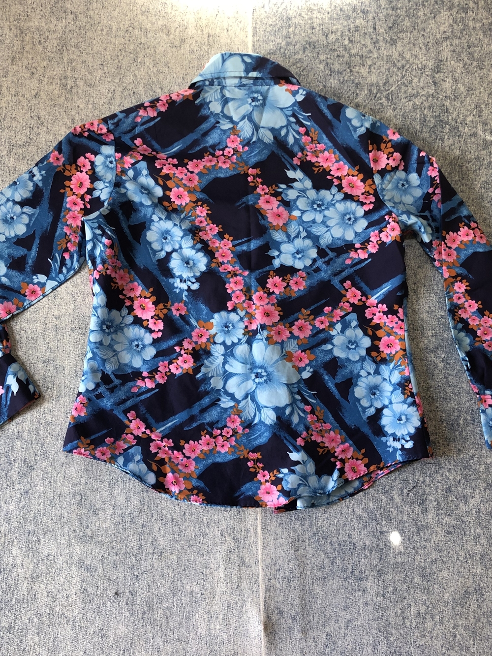 Men's Floral Dress Shirt in Navy with Blue & Pink Print - Picture 5 of 7